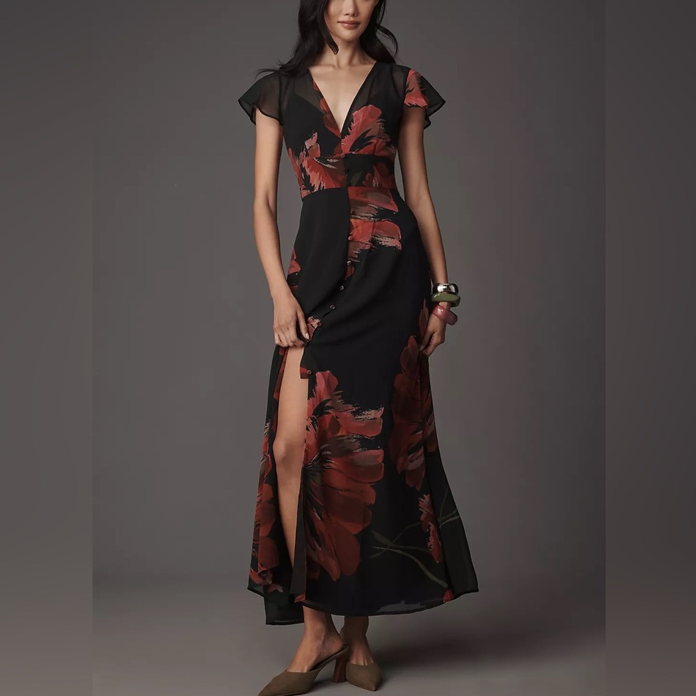 $238 NWOT Hutch “Nia” Floral Maxi Dress in Black Sz 2